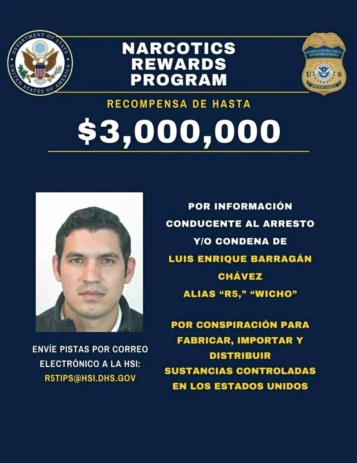 Picture shows the reward poster for Luis Enrique Barragan Chavez, undated. He reportedly died in armed confrontation in Michoacan. Note: Private photo. (Newsflash/NX)